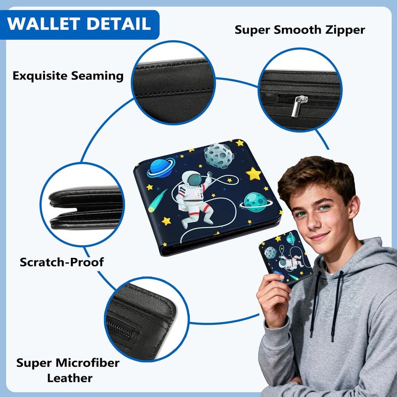 Roacap Kids Wallet for Boys, Cool Wallets for Teen Son Ages 4 5 6 7 8 9 10 11 12 13 14 15 16, Leather Space Astronaut Bifold Purse, Christmas Birthday Gift for Kid Men Boy Youth Guys - Image 4